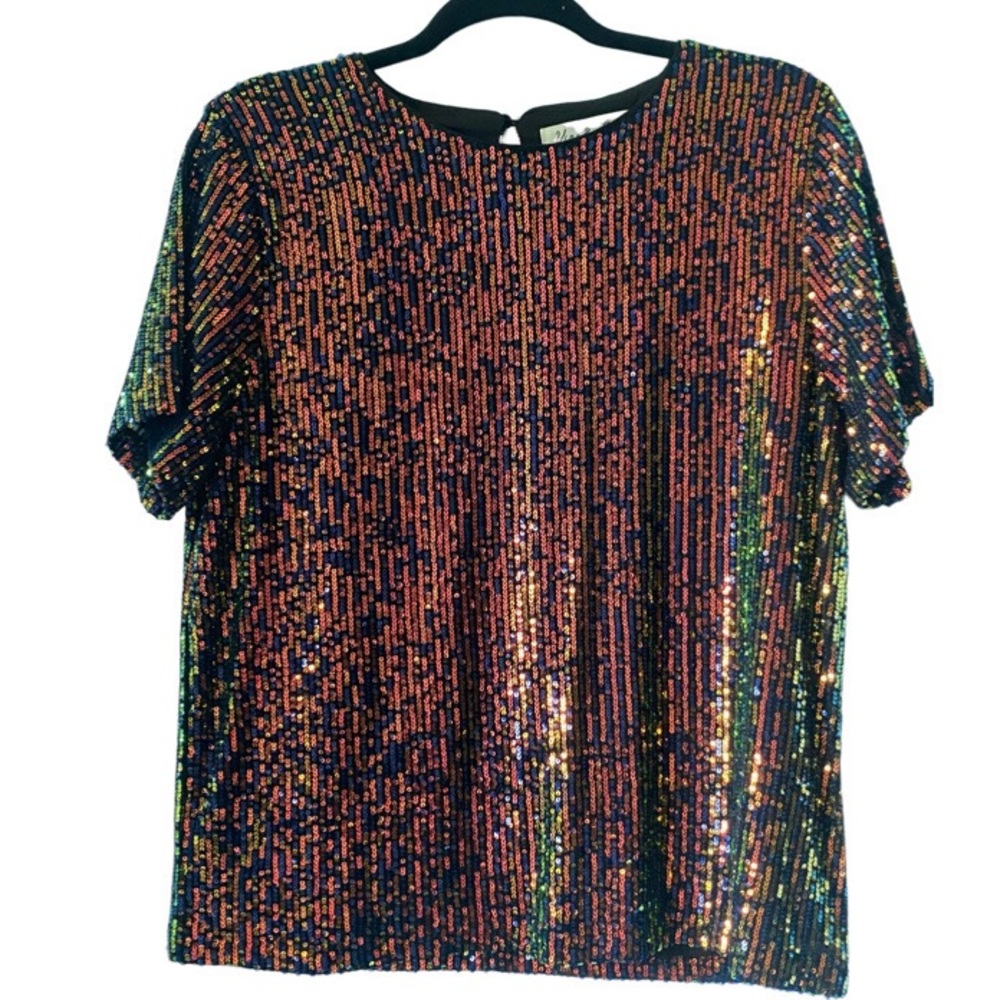 NWT Rainbow Holographic Sequined Tee